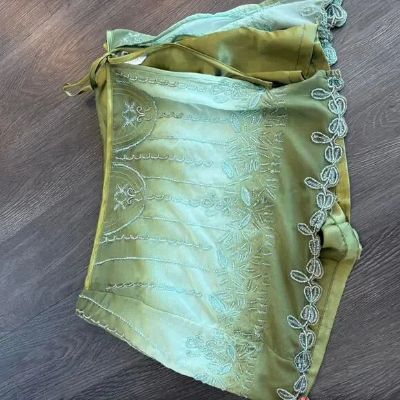 FREE PEOPLE $168 nwt beaded skort mini Ombre green - Picture 2 of 8